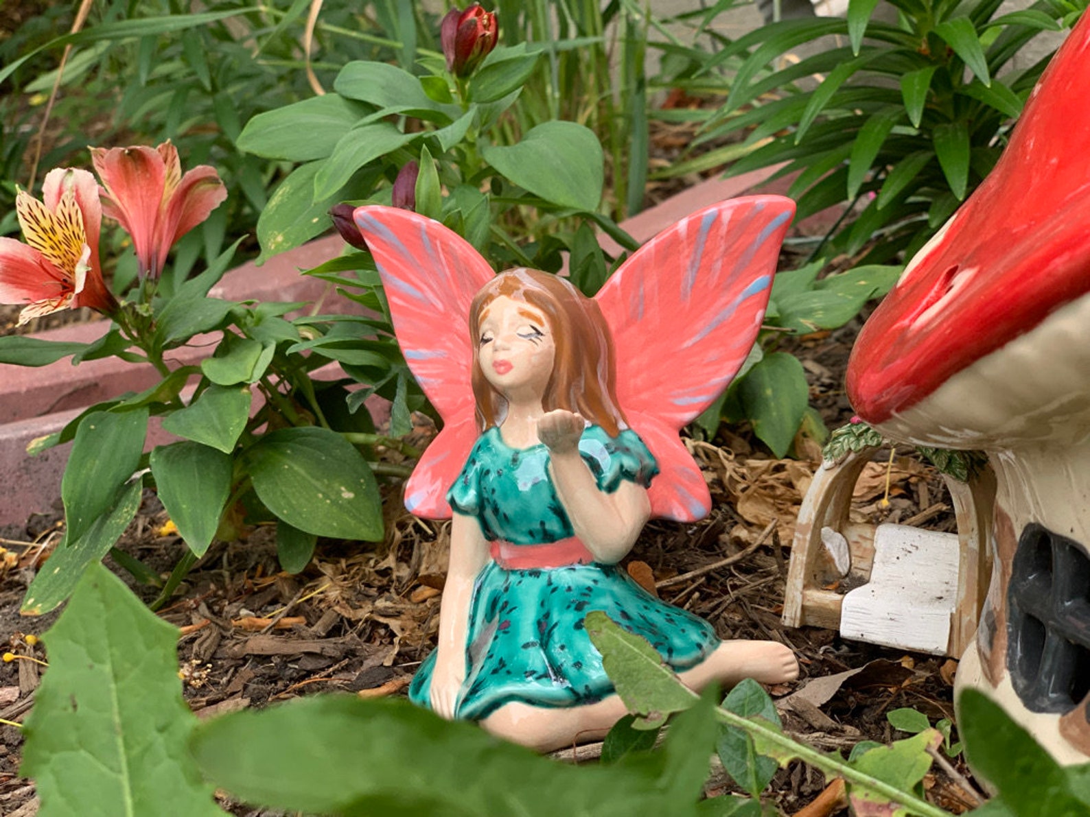 Wishing Fairy Figurine / Ceramic Fairy Figurine / Hand Painted Etsy