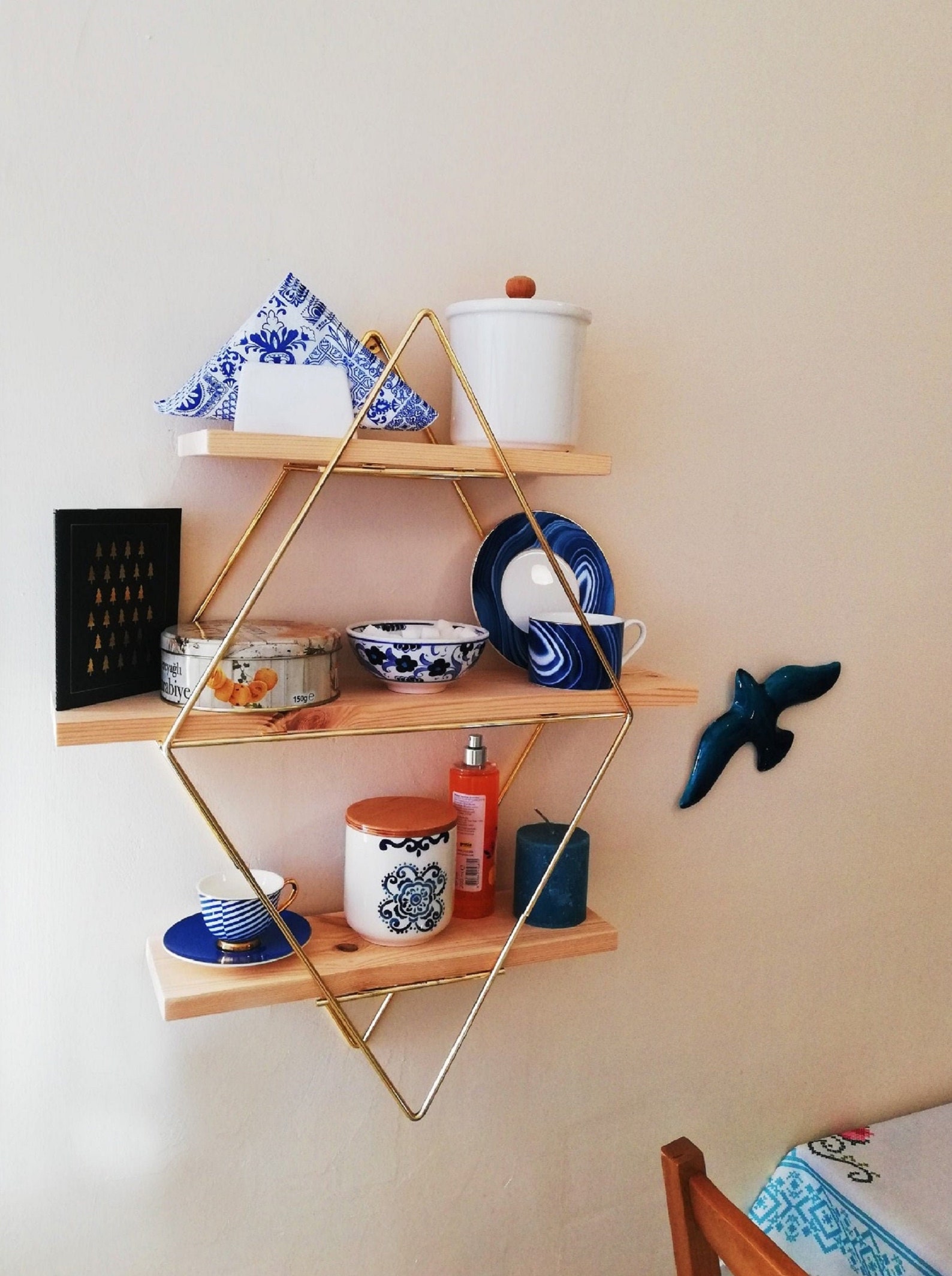 Stylish Gold Prism Wall Shelf & Triangle Stand Shelf Wood Etsy