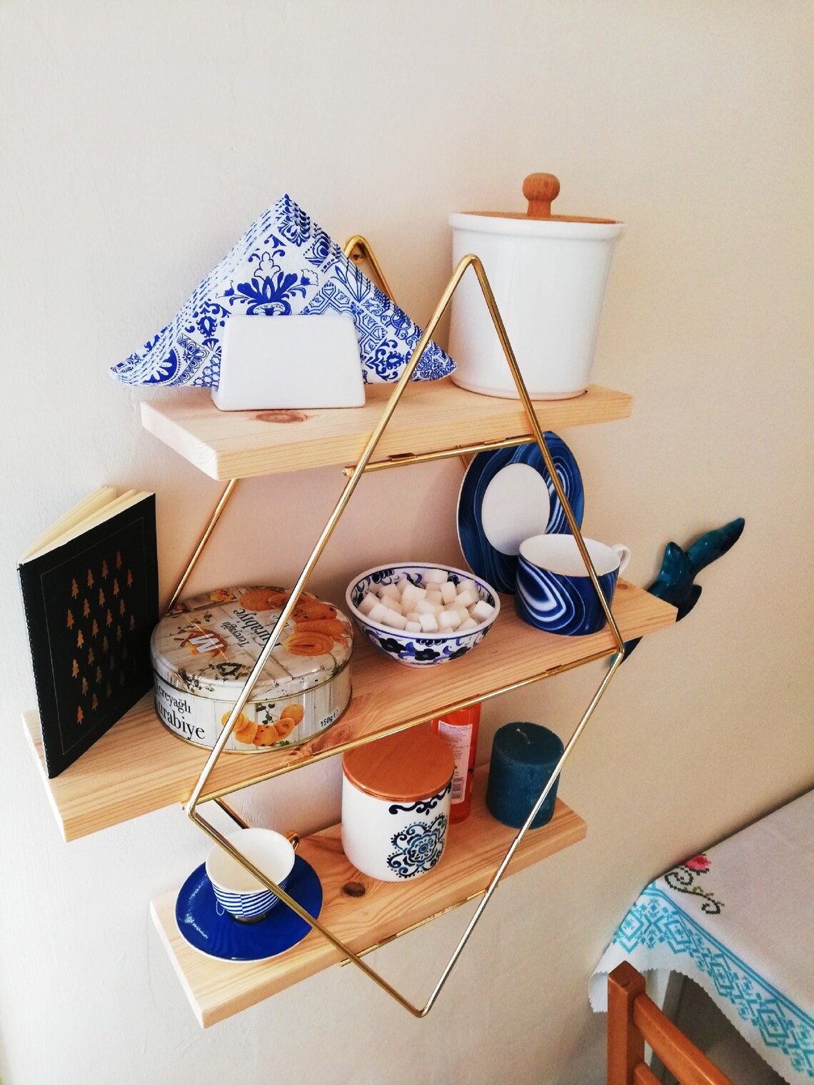 Stylish Gold Prism Wall Shelf & Triangle Stand Shelf Wood Etsy