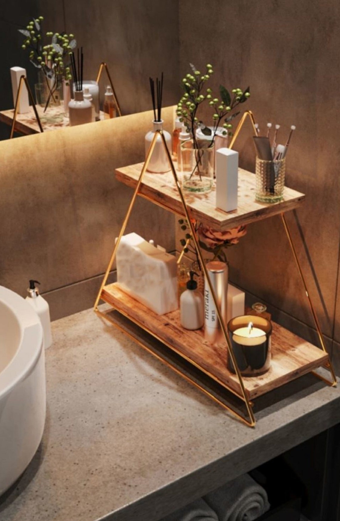 Stylish Gold Prism Wall Shelf & Triangle Stand Shelf Wood Etsy