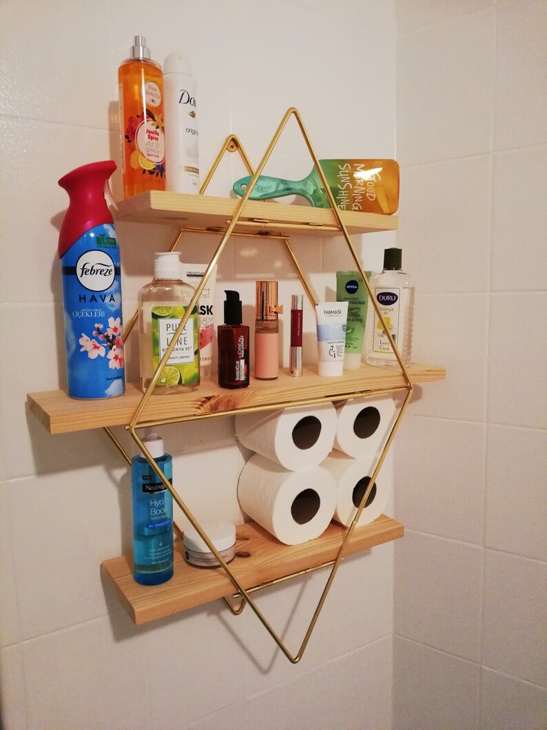Stylish Gold Prism Wall Shelf & Triangle Stand Shelf Wood Etsy