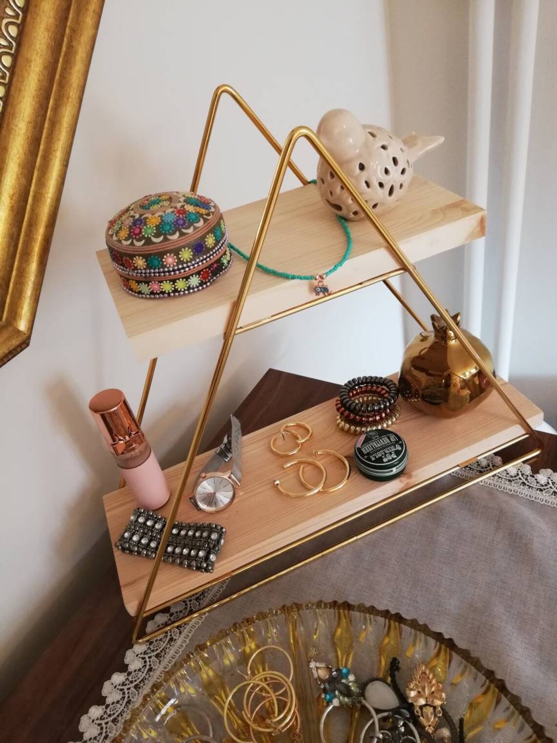 Stylish Gold Prism Wall Shelf & Triangle Stand Shelf Wood Etsy