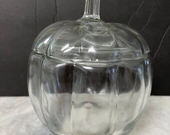 Vintage Anchor Hocking Clear Glass Pumpkin cookie Jar with Lid