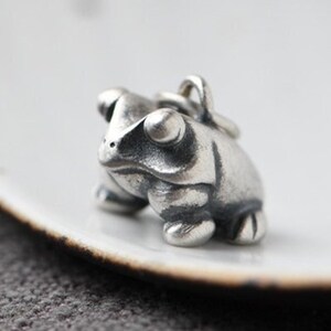 Sterling Silver 3D Frog Necklace Pendant, Cute Frog Charm, Frog Animal Charm image 2