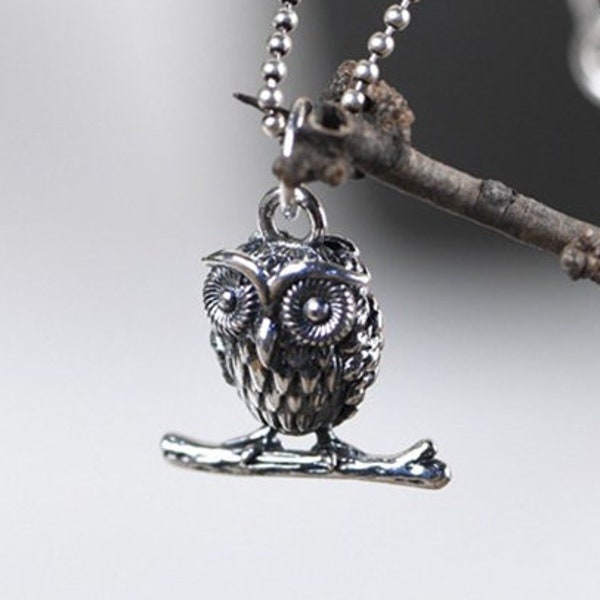 Collier pendentif hibou en argent sterling, breloque hibou vintage, cadeaux hibou, pendentif hibou sage, pendentif oiseau, cadeau d'anniversaire