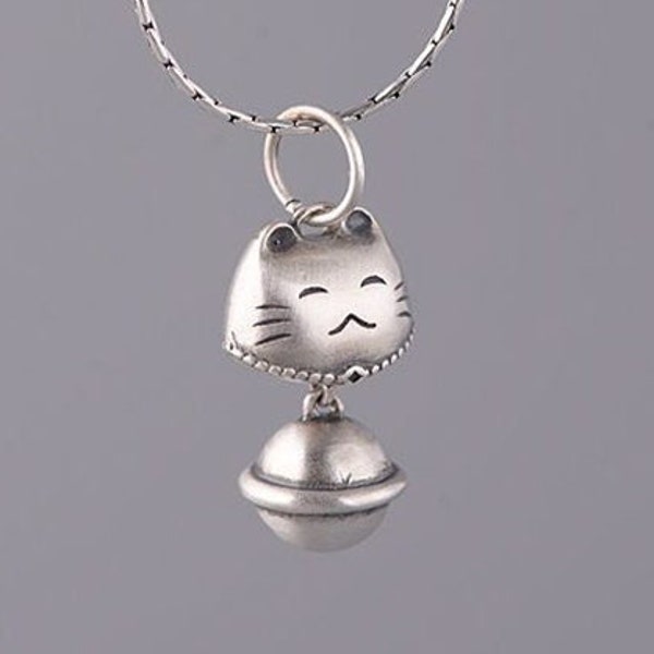 Sterling zilveren kat Bell hanger charme, Kawaii Kitten Bell charme, Fancy Cat Bell