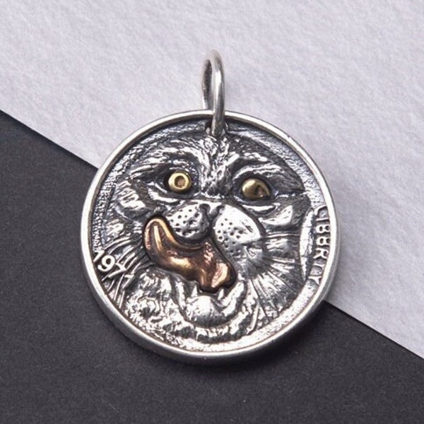 Pendentif collier chat rond en argent sterling, breloque pièce In God We Trust Wandere 1971, pièce de monnaie Liberty chat, pendentif vintage