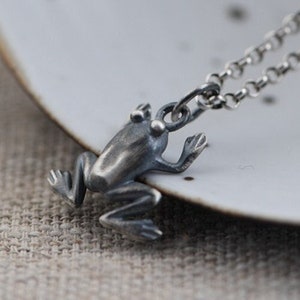 Sterling Silver Lucky Frog Necklace Charm, Silver Money Toad Charm, Antique Frog Pendant