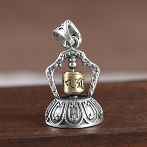 Sterling Silver Meditation Bell Pendant, Tibetan Bells, Pagoda Charm, Tibetan Jingle Bells