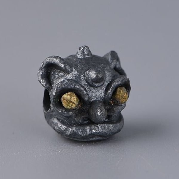 Sterling Silver Lion Dance Bead, Chinese Lion Head Bead, Silver Animal Beads, Lion Dance Jewelry, Chinese Lion Charm