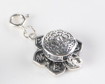 Sterling Silver Buddhist Amulet Pendant, Oṃ Maṇi Padme Hūṃ Buddha Charm