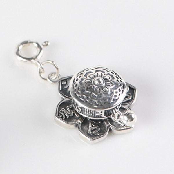 Sterling Silver Buddhist Amulet Pendant, Oṃ Maṇi Padme Hūṃ Buddha Charm