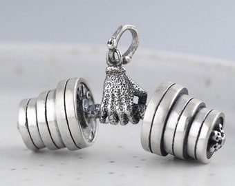 Sterling Silver Dumbbell Pendant,Dumbbell Necklace,Dumbbell Charm,Fitness Pendant,Fitness Jewelry, Fitness Charm,Barbell Pendant