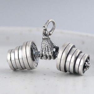 Sterling Silver Dumbbell Pendant,Dumbbell Necklace,Dumbbell Charm,Fitness Pendant,Fitness Jewelry, Fitness Charm,Barbell Pendant