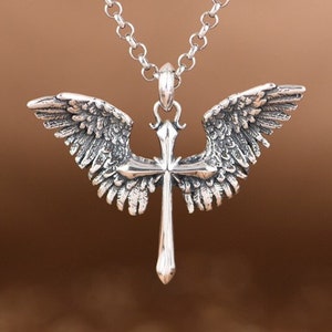 Flügel Anhänger Charm, Engel Flügel Anhänger, Kreuz Anhänger, Christian Schmuck, Religiöser Schmuck, Großer Flügel Anhänger, Sterling Silber