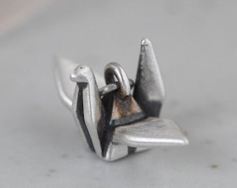 990 Sterling Silber Origami Kranich Halsketten Anhänger, Papierkranich Charme, Gefaltet Vogel Halsketten Charme
