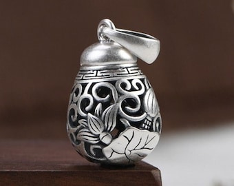 Collar con colgante de caja de oración de plata de ley 990, dije de medallón de loto, caja con colgante de medallón, caja de oración de flor de loto