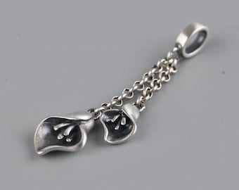 Sterling Silver Calla Lily Pendant: 3D Flower Tassel Charm