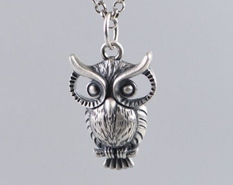 Collier pendentif hibou en argent sterling, breloque pendentif hibou 25*14 mm