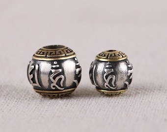 Cuenta de mantra de plata esterlina, dijes sánscritos, colgantes de mantra espiritual, cuentas con seis palabras talladas, dije de Buda de plata