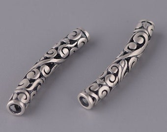 Perles tube creuses en argent sterling, Perles tube incurvées, Perle tube de nouilles, Perle tube de bracelet, Baguette d'espacement pour perles de fleurs