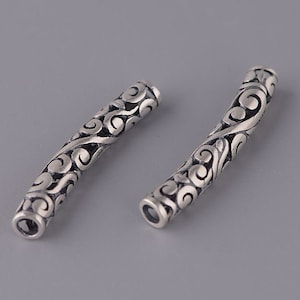 Sterling Silver Hollow Tube Beads, Curve Tube Beads, Noodle Tube Bead, Bracelet Tube Bead, Flower Bead Spacer