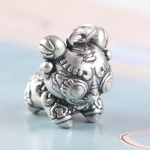 990 Sterling Silver Cute Tiger Necklace Pendant, Chinese Tiger Charm, Tiger Zodiac Jewelry