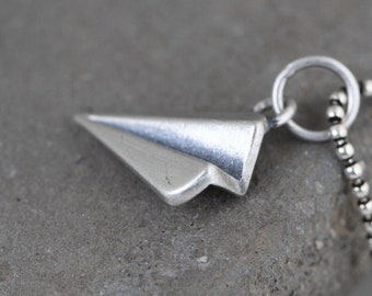 Sterling Silver Paper Airplane Necklace Charm, Airplane Necklace Pendant , Silver Aircraft Charm 10*14mm