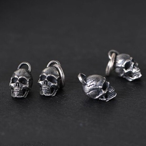 Sterling Silver Skull Pendant Charm, Skull Beads, Skeleton Beads, Skull Necklace Pendant, Skull Bracelet Charm,Halloween Pendant, Goth Charm