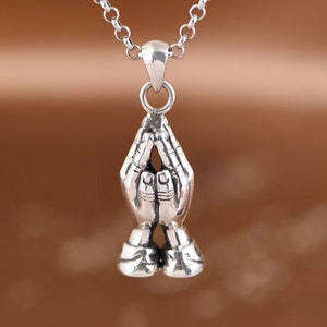 Sterling Silver Praying Hand Charm Pendant, Prayer Hand Pendant, Prayer Necklace Pendant, Fortunate Pendant, Religious Jewelry