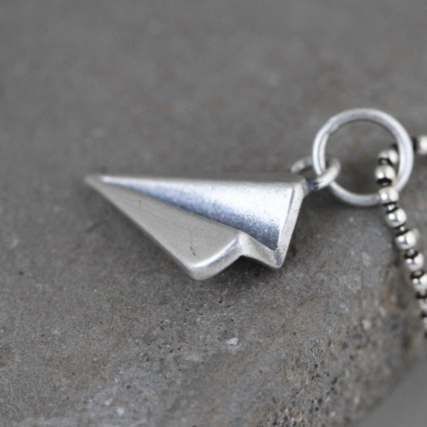 Breloque de collier avion en papier argent sterling, pendentif de collier avion, breloque avion en argent 10*14 mm