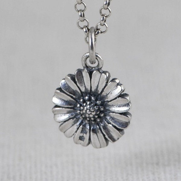 990 Sterling Silver Daisy Necklace Charm,Flower Necklace Pendant 21*14mm