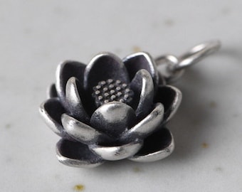 Sterling Silver Lotus Charm, Lotus Pendant Charm, Lotus Flower Charm, Lotus Bracelet Charm, Lotus Jewelry, Flower Charm, Small Lotus Charm