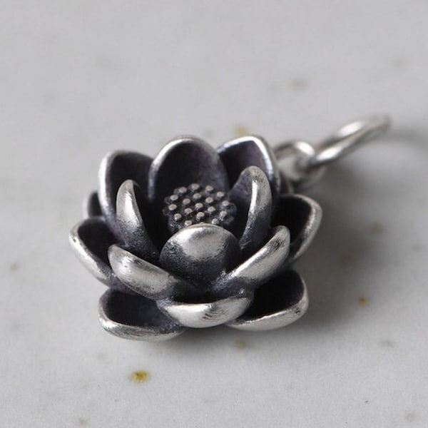 Sterling Silver Lotus Charm, Lotus Pendant Charm, Lotus Flower Charm, Lotus Bracelet Charm, Lotus Jewelry, Flower Charm, Small Lotus Charm