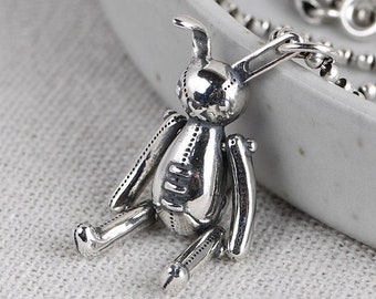 Sterling Silver Moving Rabbit Charm Pendant, Rabbit Necklace, Silver Bunny Necklace Pendant, Bunny Charm