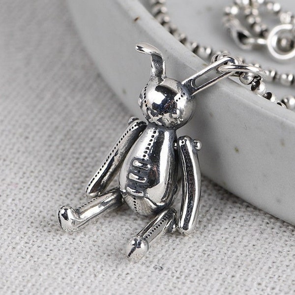 Sterling Silver Moving Rabbit Charm Pendant, Rabbit Necklace, Silver Bunny Necklace Pendant, Bunny Charm