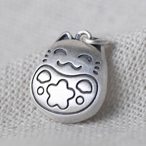 990 Sterling Silver Cartoon Cat Necklace Charm, Cute Pet Pendant