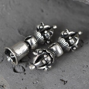 Sterling Silver Vajra Pendant Charm, Tibetan Vajra Pendant, Vajra Dorje Necklace Charm, Tibetan Bell Pendant Charm