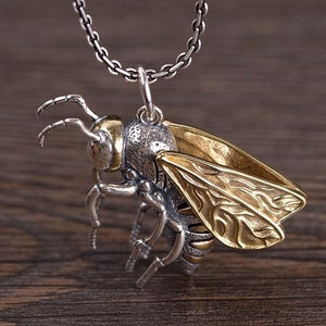 Sterling Silver Bee Necklace Pendant, 3D Bee Charm, Honey Bee Pendant, Bee Jewelry, Big Bee Pendant