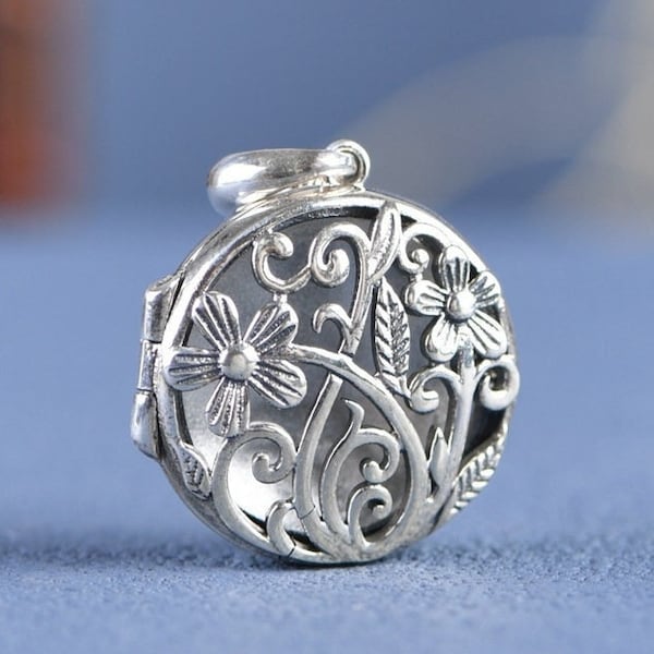 Sterling Silver Hollow Locket Pendant, Perfume Locket, Scent Locket, Filigree Locket, Diffuser Necklace,Sachet Pendant, Aromatherapy Pendant