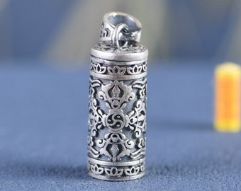 990 Sterling Silver Tibetan Prayer Box Pendant: Mantra Locket