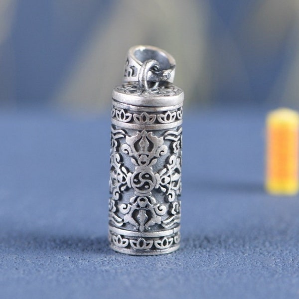 990 Sterling Silver Prayer Box Pendant, Wish Box Pendant, Locket Pendant, Tibetan Prayer Box, Secret Keeper Box, Mantra Jewelry