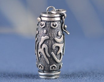 Sterling Silver Prayer Box Pendant, Mantra Jewelry, Wish Box Pendant, Locket Pendant, Tibetan Locket Amulet, Tibetan Gawu Box