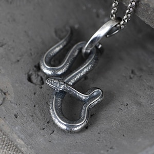 Sterling Silver Snake Necklace Pendant, Curled Snake Pendant, Serpent Pendant Charm