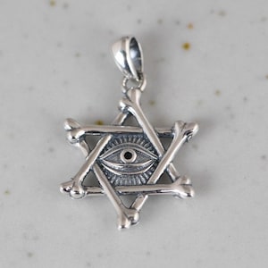 Sterling Silver Hexagram Pendant, Hexagram Charm, Star Of David Pendant, Star Of David Charm, Jewish Star Pendant, Eyes Pendant