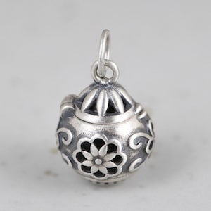 Medaljonghänge i sterlingsilver, blommamedaljongberlock, minnesmedaljong, levande medaljongberlock, vintagesmycken, personlig present