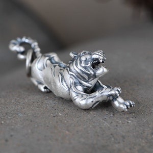 990 Sterling Silver Tiger Pendant Charm, Tiger Necklace Charm, Gift For Him