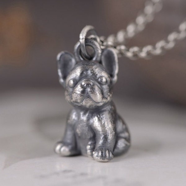 Breloque bouledogue français en argent sterling 990, pendentif bouledogue français, bijoux bouledogue français