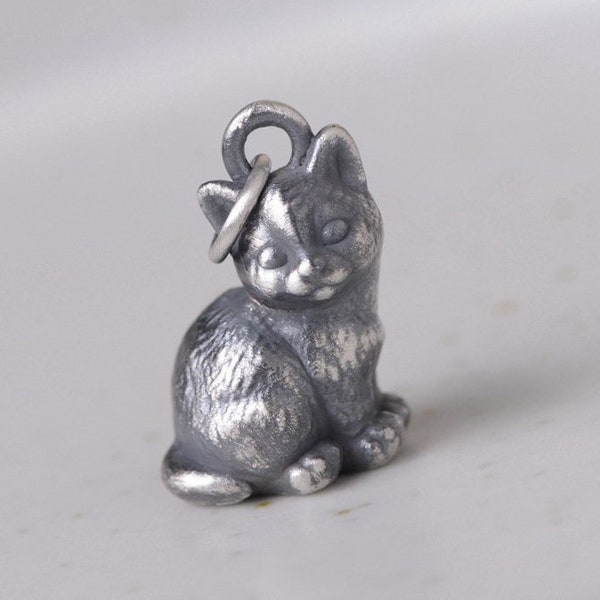 990 Sterling Silver Cat Necklace Charm, Silver Cat Pendant, Cat Jewelry, 3D Kitten Pendant Charm