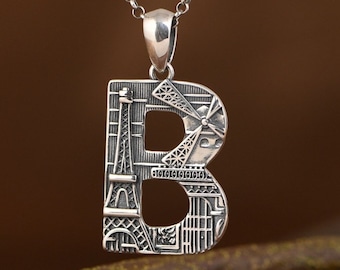 Ciondolo con lettera B in argento sterling, ciondolo con iniziale B, ciondolo con lettera B, ciondolo con iniziale B, ciondolo con alfabeto, ciondolo con alfabeto, gioielli con lettere